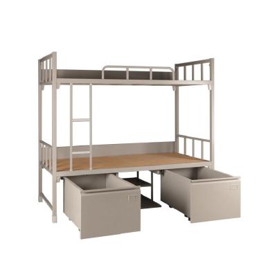 China Use Metal Beds Strong Adult Military Army Soldier Wearability Double Steel Bunk Bed With Metal Locker for sale