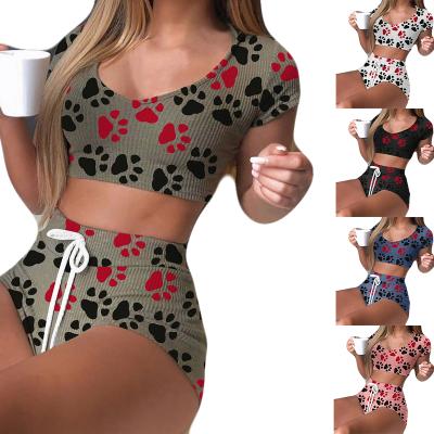 China Fashion QUICK DRY pajamas for women sleepwear two piece short lounge wear set custom printing 2 piece pajama sets for sale