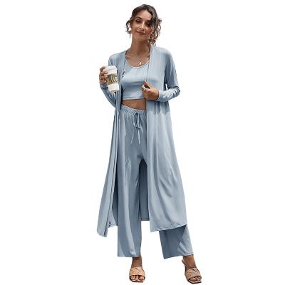 China QUICK DRY Casual Ladies 3 Piece Pajamas Sets Ladies Lounge Wear Ladies Sleep Use Cotton Pajamas For Women Set for sale