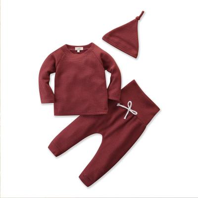 China Thermal Bamboo Cotton Pj Set For Toddler Winter Pajamas For Kids Boys Three Piece Waffle Sleepwear Set Girls Kids Custom Pajamas for sale