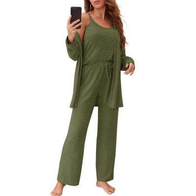 China Wholesale QUICK DRY 3 Pieces Lounge Wear Drop Sets Women 2021 Knitted Solid Custom Pajamas Set for sale