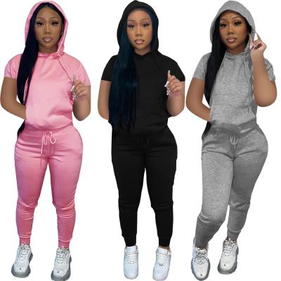 China Waterproof Spring 2022 Short Sleeve Hoodie Sweatsuit Set Tracksuit Woman Two Piece Pants Set Clothing Custom Logo 2 Piece Set Women for sale