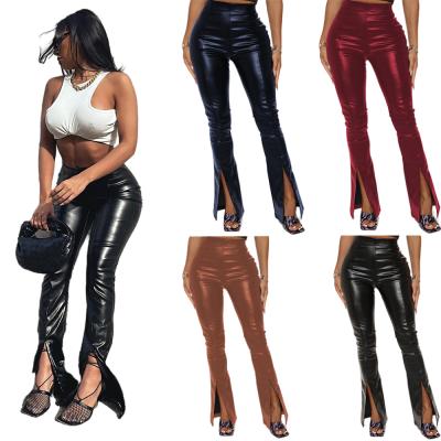 China 2021 New Autumn QUICK DRY PU High Waist Ladies Pants Slim Women Long Wide Leg Pants for sale