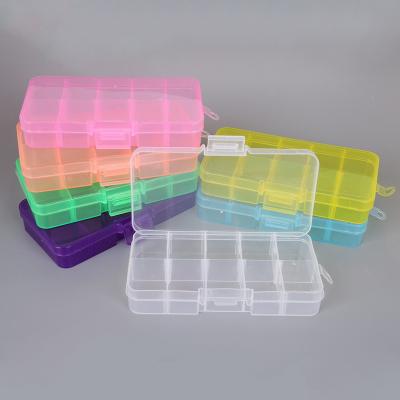 China Adjustable Jewelry Nail Art Case Hard Transparent Plastic Jewelry Tool Box 10 Grids 7 Color Viable for sale