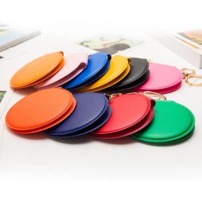 China Mini Pocket PU Leather Portable Leather Makeup Mirror Personalized Main Chain Candy Color Cosmetic Mirrors Double Sides Double Frame Girl for sale