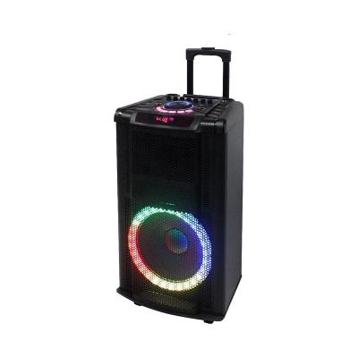 China Mini Smart New Latest 12 Inch 100W Party DJ Wooden Speaker Color Changing Led Lighting Karaoke Cart Portable Wooden Wireless Speaker for sale