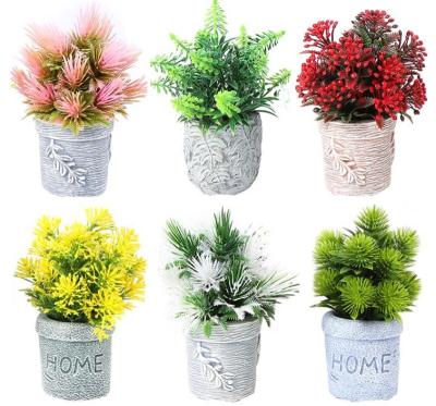 China Hot Selling Wholesale Mini Artificial Plant Potted Grass Plant With Small Ceramic Home Office Decoration Plant Container Potted Pot for sale