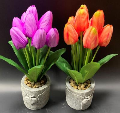 China Tulip Artificial Flower Wedding Interior Decoration Plants Ceramic Potting Plants Natural Nordic Ceramic Pots Small Touch Indoor Home Decoration for sale