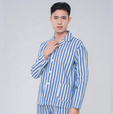 China Cyalaa Breathable Wholesale Customized Long Blue White Striped Sleeved Hospital Patient Care Uniform for sale