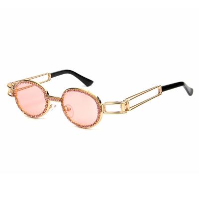 China 2021 Luxury Anti UV400 Sunglasses Fashion Metal Round Unisex With Diamond Sun Glass Women Retro Shades Sunglasses for sale