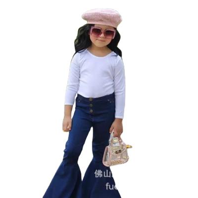 China 2021 QUICK DRY Toddler Baby Blue Jeans Buttons Skinny Stretchy Flare Pants Girl Jeans Long Pants Denim Bell Bottom Pants Kids Jeans for sale