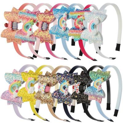 China Children's Party Rainbow Bow Headband Hair Accessories Baby Headband Gradient Sequin Bow Headband Hair Accessories for sale