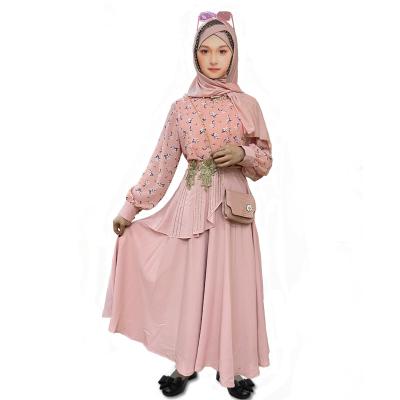 China 2021 Best Selling Girl Butterfly Print Washable Muslim Dress 6-12 Years Scarf Dress for sale