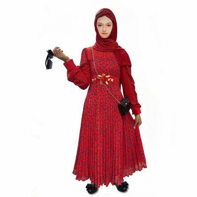 China 2021 High Quality Washable Long Dress Girl's Muslim Floral Dress With Headscarf for sale