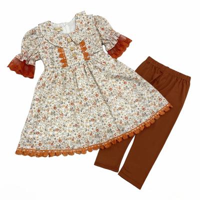 China High Quality Soft Lace Button Knee Length Printing Wholesale Kids Girls Half Sleeve Cotton Dress for sale