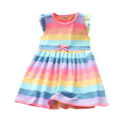 China 2021 Girls' Dress 2021 Washable Latest Small Sleeve Skirt Baby Sweater Striped Ruffle A-Line Dress for sale