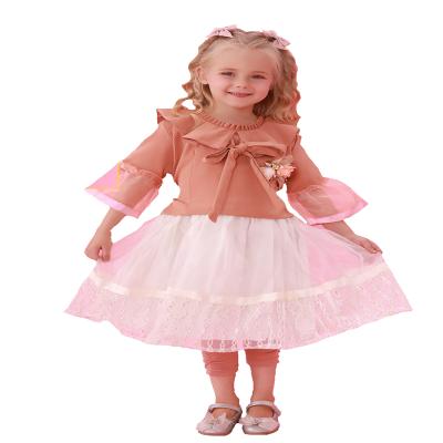 China 2021 4-10years Kids Breathable Tulle Children Dust Pink Dance Tutu Girl Dress Child Clothing Set for sale