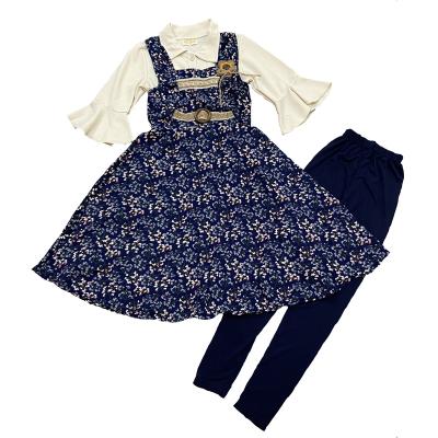 China 2021 Breathable Children Clothing Peter Pan Deer Collar Pattern Printing Long Front Sleeve Buttons Vintage Baby's Dress for sale