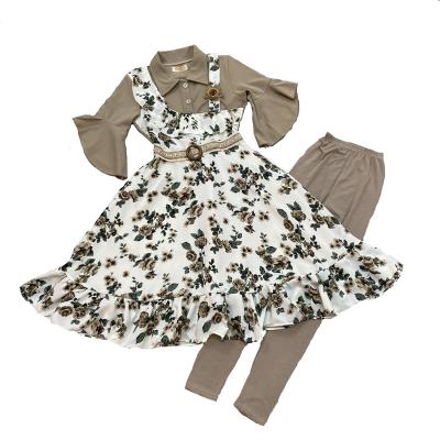 China 2021 Breathable Summer Kids Flower Fashion Vintage 100%cotton Floral Kids Babies Dresses Kid Clothing Set for sale