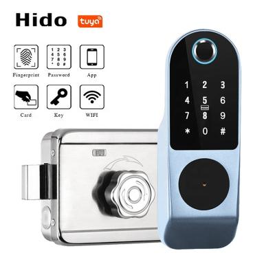 China Hido Keyless Rim Lock Outdoor Waterproof Tuya APP Fingerprint Digital Door Lock for sale