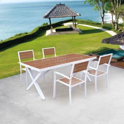 China Modern Durable Using Woodart Aluminum Dining Table Set Outdoor Furniture Garden for sale