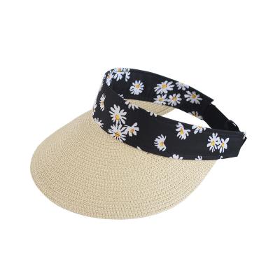 China 2021 Character Sports Straw Sun Hat Overflow Foldable Paper Rolled Straw Daisy Beach Hats For Women Empty Hat for sale