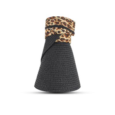 China Character 2021 Spring Summer Women Beach Hat Ladies Leopard Print Paper Brim Straw Hats Elegant Wide Sport Straw for sale