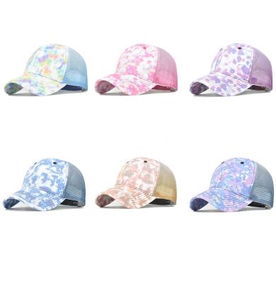 China Summer Waterproof Women Fashion Cotton Sports Couples Hats Tie Dyed Color Golf Baseball Mesh Hat for sale