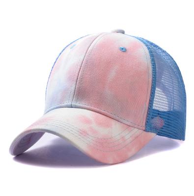 China JOINT Colorful Sports Hat Snapback Summer Custom Tie Die Hat Peaked Outdoor Tye Dye Mesh Baseball Ponytail Sun Caps for sale