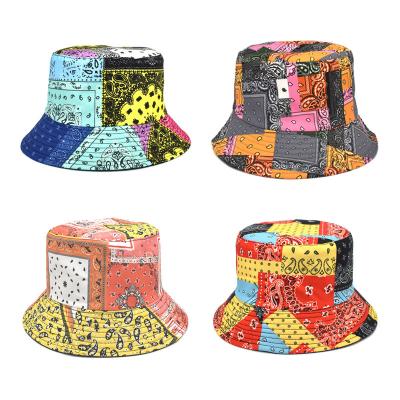 China New Character OEM/ODM Design Printing Fisherman's Hat Stitching Color Cashew Flower Wholesale Bucket Hat for sale