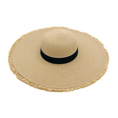 China 2021 New Design Seaside Sunshade Summer Beach Striped Outdoor Vacation Sun Straw Hat Big Brim Hat for sale