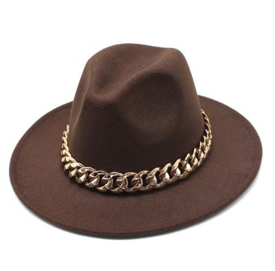 China Fashionable Fedora Hats Unisex Elegant Fedora Daily Party Wholesale Daily Life Hat With Metal Chain for sale