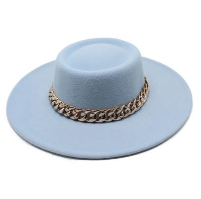 China Daily Life Fedora Hats Women Men Wide Brim With Thick Gold Band Felted Jazz Cap Chain Hats Winter Autumn Women Fedora Jazz Hat for sale