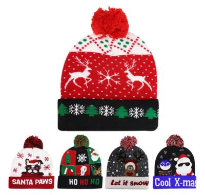 China New JOINT Led Lightweight Hat Christmas Halloween Acrylic Hat Can Battery Changed Knitted Beanie With Pom Pom Winter Hat for sale