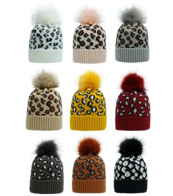 China Wholesale Custom Knitting Hat COMMON Beanie Warm Soft Leopard Acrylic Hat Winter Knitted Hats For Kids for sale