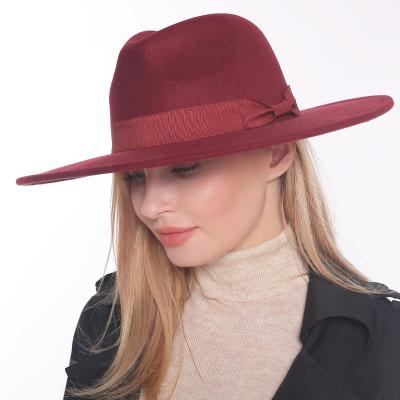 China High Quality Felted Hat Couples Wool Ladies Big Brim Hats Women Casual Warm Wide Felt Hats With Ribbon for sale