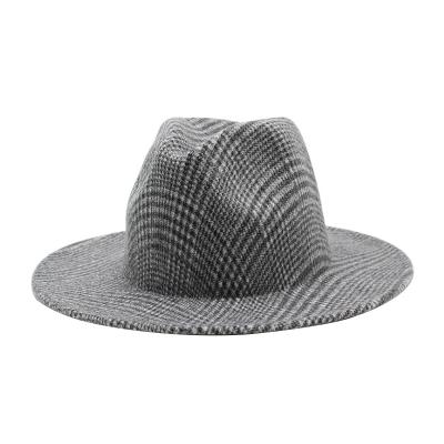 China British Classic Jazz Lattice Big Brim Polyester Picture Style Unisex Felt Hat Felt Hat Felt Jazz Hat Distressed Hats for sale