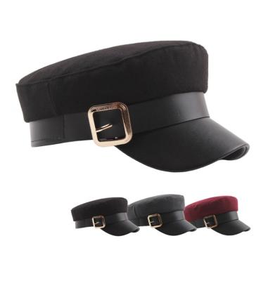 China Fashion Military Sailor Hat Solid Visor Sailor Cap Solid Visor Woolen Felt Wholesale High Quality Beret Ladies Hat for sale