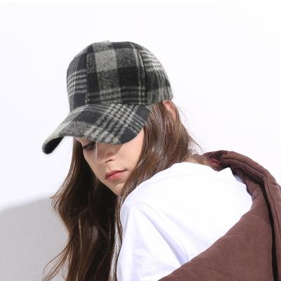 China Autumn Winter Mens Womens Baseball Caps Plaid Sports Warm Cold Windproof Casual Hat Winter Sports Stylish Wool COMMON Hat for sale