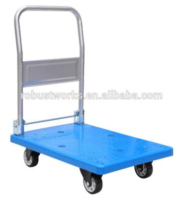 China Storage Features Standard Heavy Duty Plastic 4 Wheel Platform Cargo Hand Truck Cart for sale