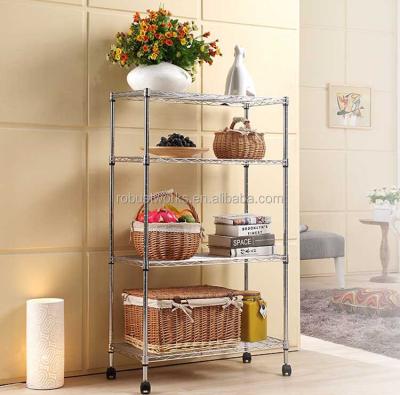 China NULL Four Tier Chrome Plated Home Use Wheeled Wire Shelf Storage Rack (9035170) for sale