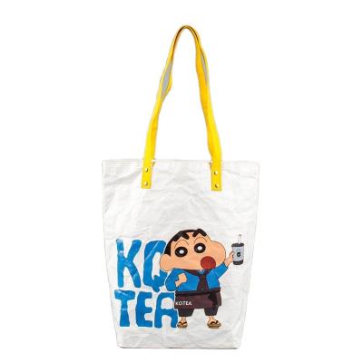 China Folding Washable Waterproof Printed Paper Bag Cartoon Logo Tote Bags Tyvek Zipper Shopping Bag for sale