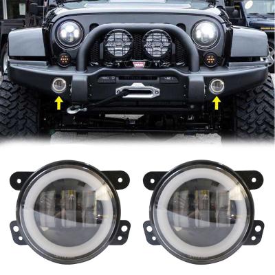 China Hot sale yellow 4inch PMMA fog lights for jeep with halo white drl daytime running j entry and exit points W yellow light rangler led fog light lamps for sale