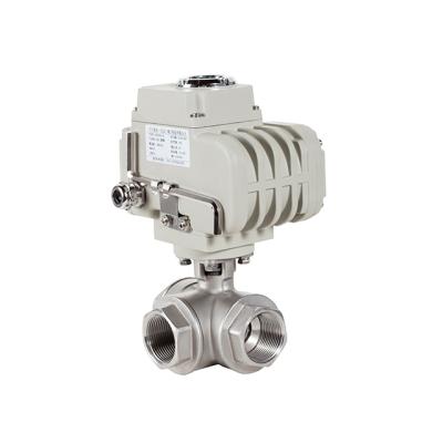 China Sewage Threaded DN50 Stainless Steel Electric Operated Three Way Motorized Ball Valve For Air Water for sale