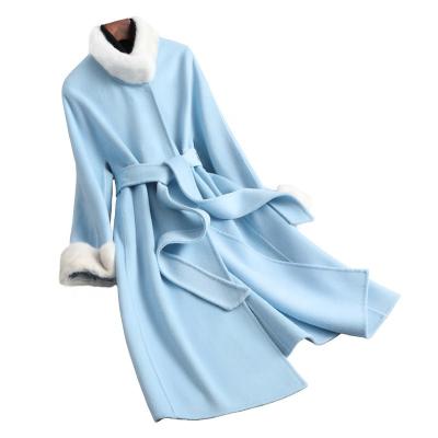 China 2022 New Mink Fur Collar Woolen Coat Winter Breathable Double-Sided Cashmere Wool Coats Women's Long Coats for sale