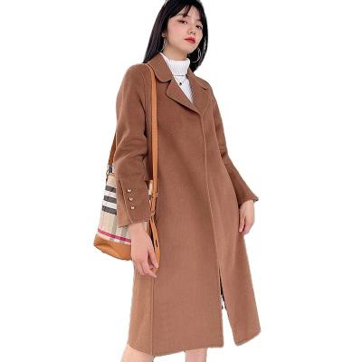 China New Style Breathable Turn Down Collar Cashmere Coated Women's Long Length Real Woolen Coat Women for sale