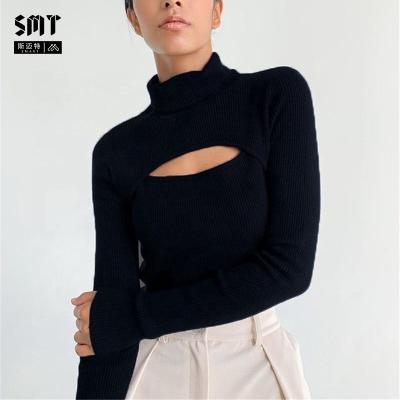 China High Quality Smart Hollow Turtle Neck Long Sleeve Anti-wrinkle New AutumnWinter Knitted Sweater Tops Cotton Polyester Women's Top Clothing for sale