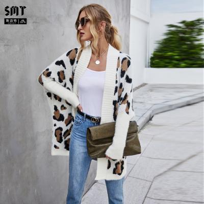 China Breathable Smart High Quality Ladies Wears Sweater Coat Jacket Top Leopard Print Female Coat Cardigan Long Knitted Sweater Women's Clothing for sale