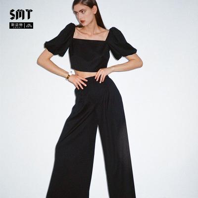 China 2022 Amazon Blast Fashion Casual Suit Women's Hot Sale Smart QUICK DRY Summer Sleeve Neck Shirt High Short Square High Waist Long Pants for sale