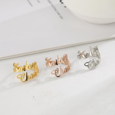 China FASHION Personalized Gold Silver Plated Custom Name Ring Letter Rings Jewelry Stainless Steel Open Rings For Women for sale